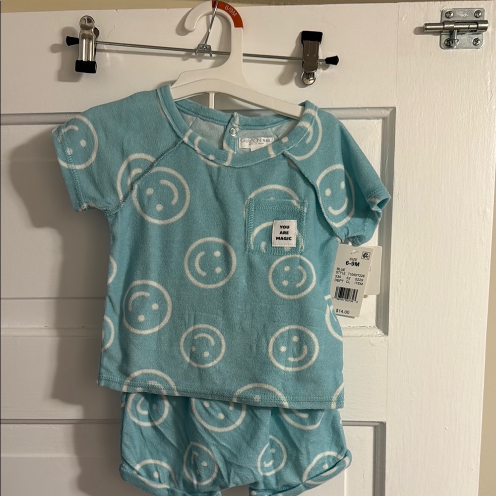Blue and White Smiley Face Pajama Set